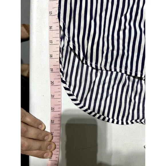 White and Navy Blue Botton Down Top - Picture 8 of 8